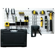 Wall Control Modular Pegboard Tool Organizer System - Wall-Mounted Metal Peg Board Tool Storage Unit for Pegboard Tiling (White Pegboard)