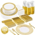 thumbnail image 5 of Daluvenix 350 Pcs Gold Dinnerware Set, Gold Plastic Plates with Gold Lace Rim Design, Gold Disposable Dinnerware Set for Wedding, Party and Graduation, 5 of 9