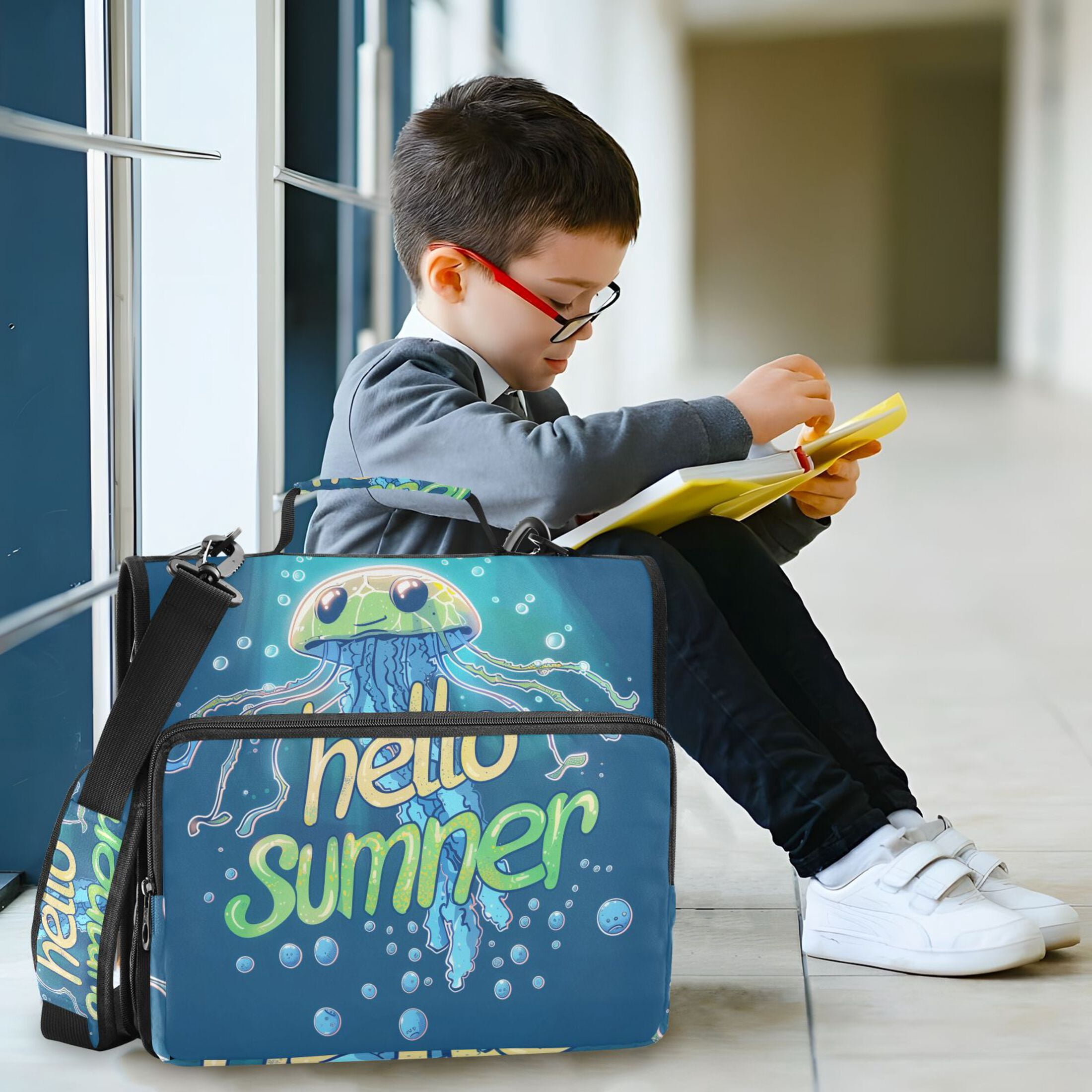3 Ring Zipper Binder with Shoulder Strap Waterproof Trapper Keeper 2 Inch D-Ring 500 Sheets Capacity Hello Summer Jellyfish
