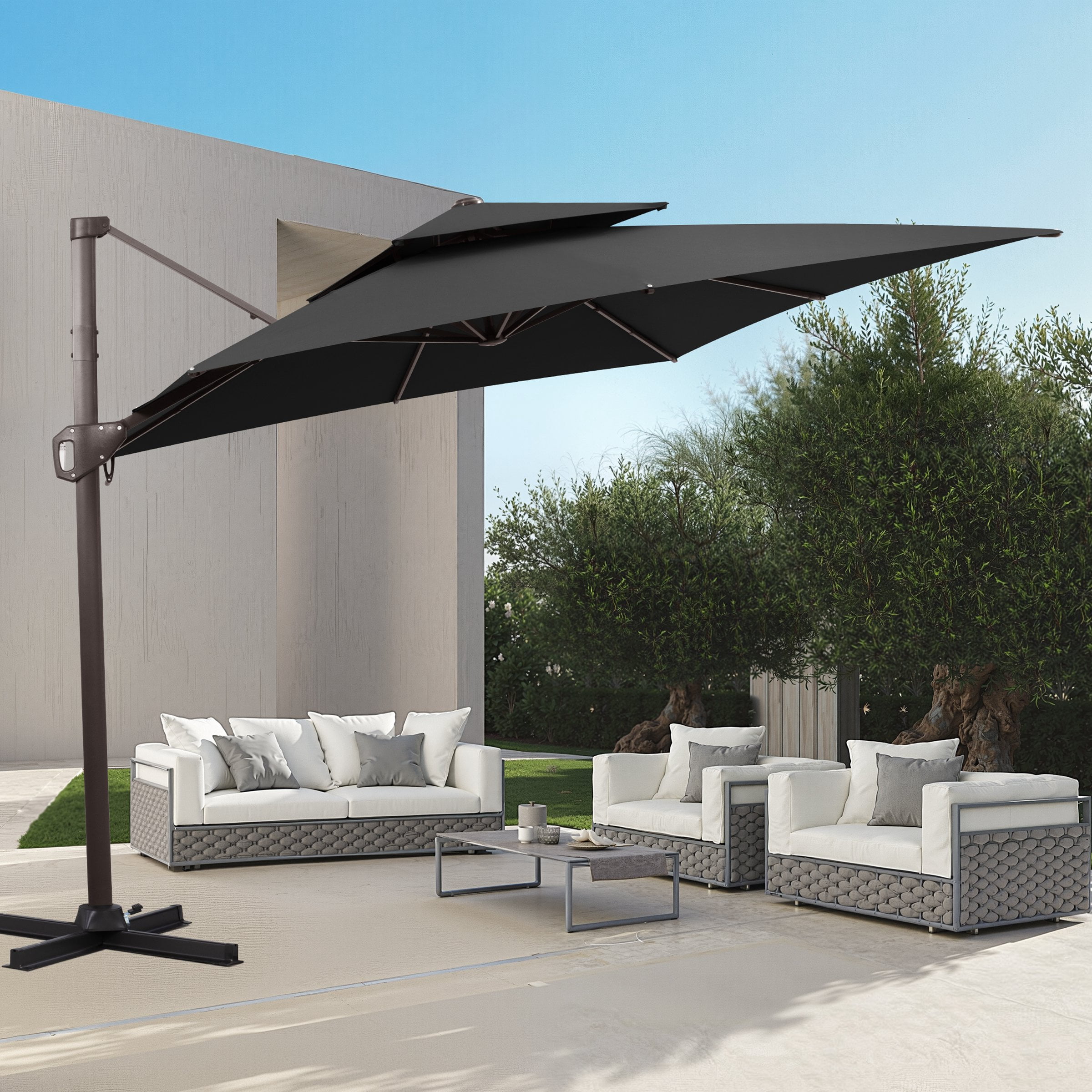 Crestlive Products 9 ft x 11 ft Rectangle Outdoor Patio Umbrella Cantilever, 360° Rotation, Outdoor Large Offset Umbrella for Patio, Pool, Deck, Black