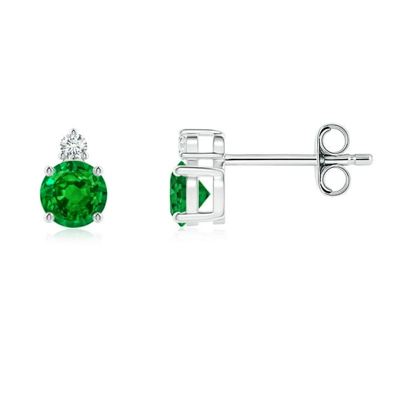ANGARA Lab Grown Basket-Set Round Emerald Stud Earrings with Diamond for Women in 925 Sterling Silver (Size-4mm) | May Birthstone, Anniversary, Jewelry Gift for Women | Lab-Grown Emerald Earrings