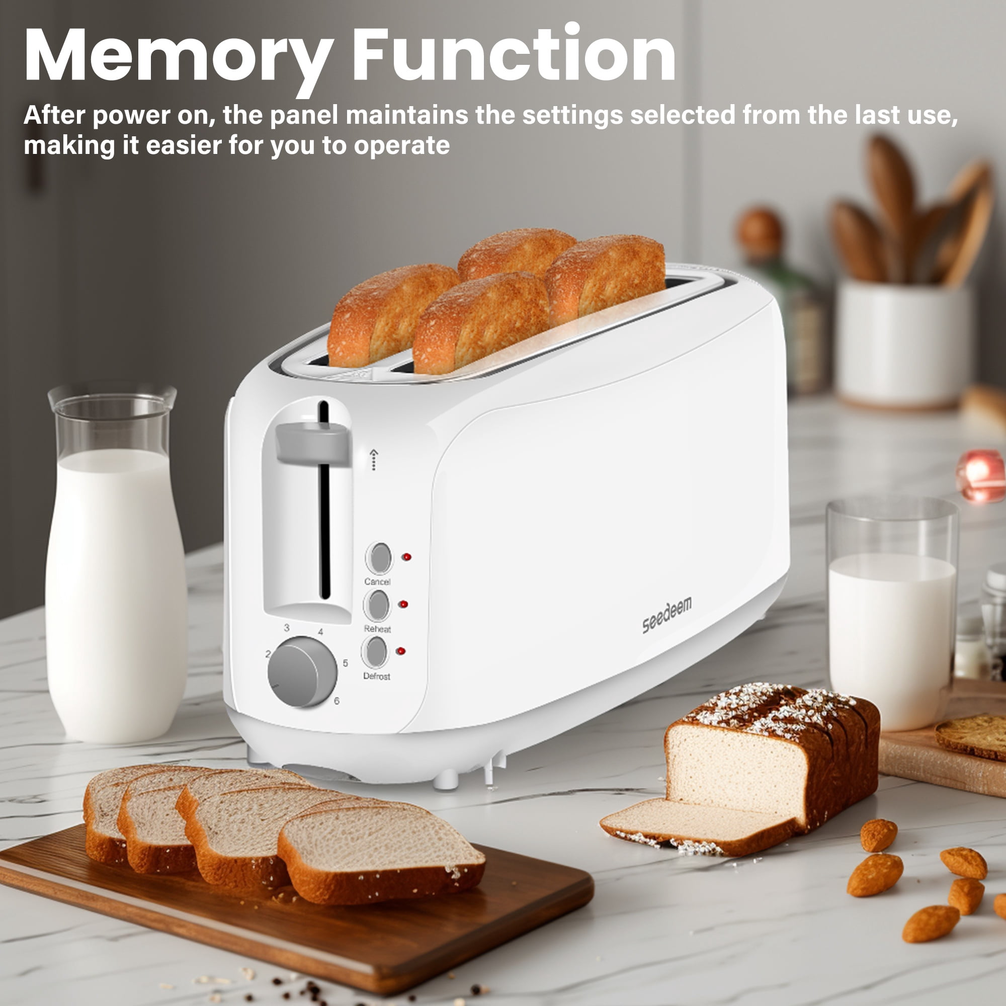 Toaster 4 Slice, Digital Stainless Toaster for Bagel, Defrost, Reheat, Dual Control, Removable Crumb Tray
