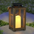 thumbnail image 1 of Linterna Solar de Jardín Exhart con Madera, Vidrio y Vela LED 13 cm, 1 of 9