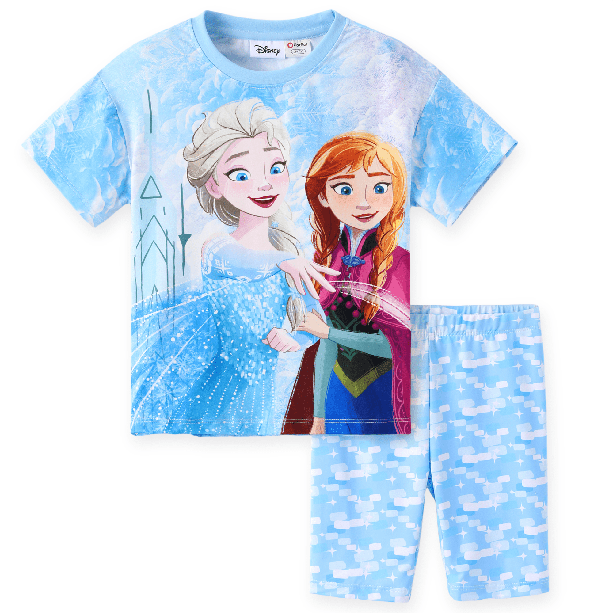Disney Frozen Girls Elsa Graphic Tee Oversize T-shirt and Leggings Bike Shorts 2-Piece Summer Blue Outfits Sets Toddlers Kids 4-5T