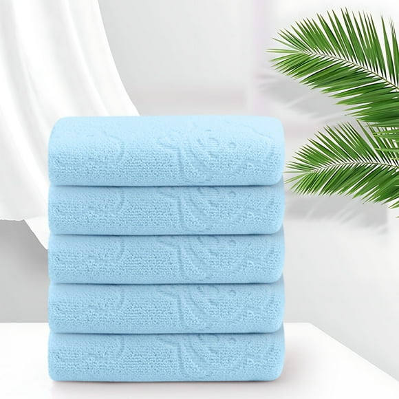 5-Pack Bear Embossed Face Towels 30x60cm - Soft Absorbent Bath Towel Set for Facial Cleansing, Makeup Removal, Quick-Dry Fiber Towels in 5 Colors Akmoler | Polyester, Blue