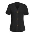 thumbnail image 3 of TRUBKH Button Down Shirts Short Sleeve Shirts for Women Gauze Shirts for Women Womens Shirts Spring/european and American Border Station New Button V Neck T Shirt Casual Shirts for Women Black M, 3 of 7
