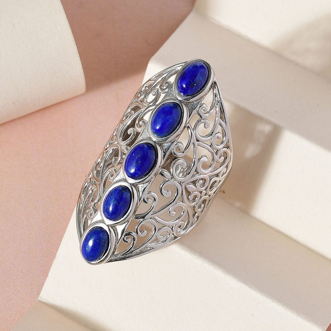 Shop LC Platinum Plated Stone Lapis Lazuli Ring for Women