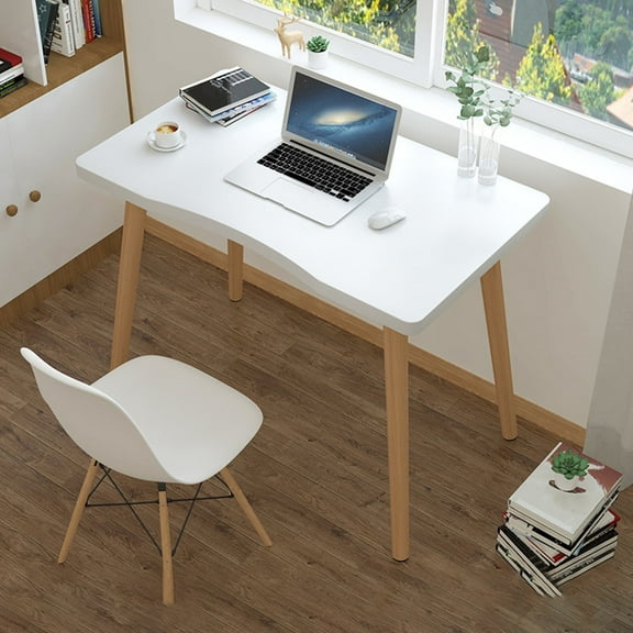 WETS TALUS Modern Ergonomic Design Thickened Plate Spacious Desktop Computer Desk Solid Wood PC Work Writing Table White