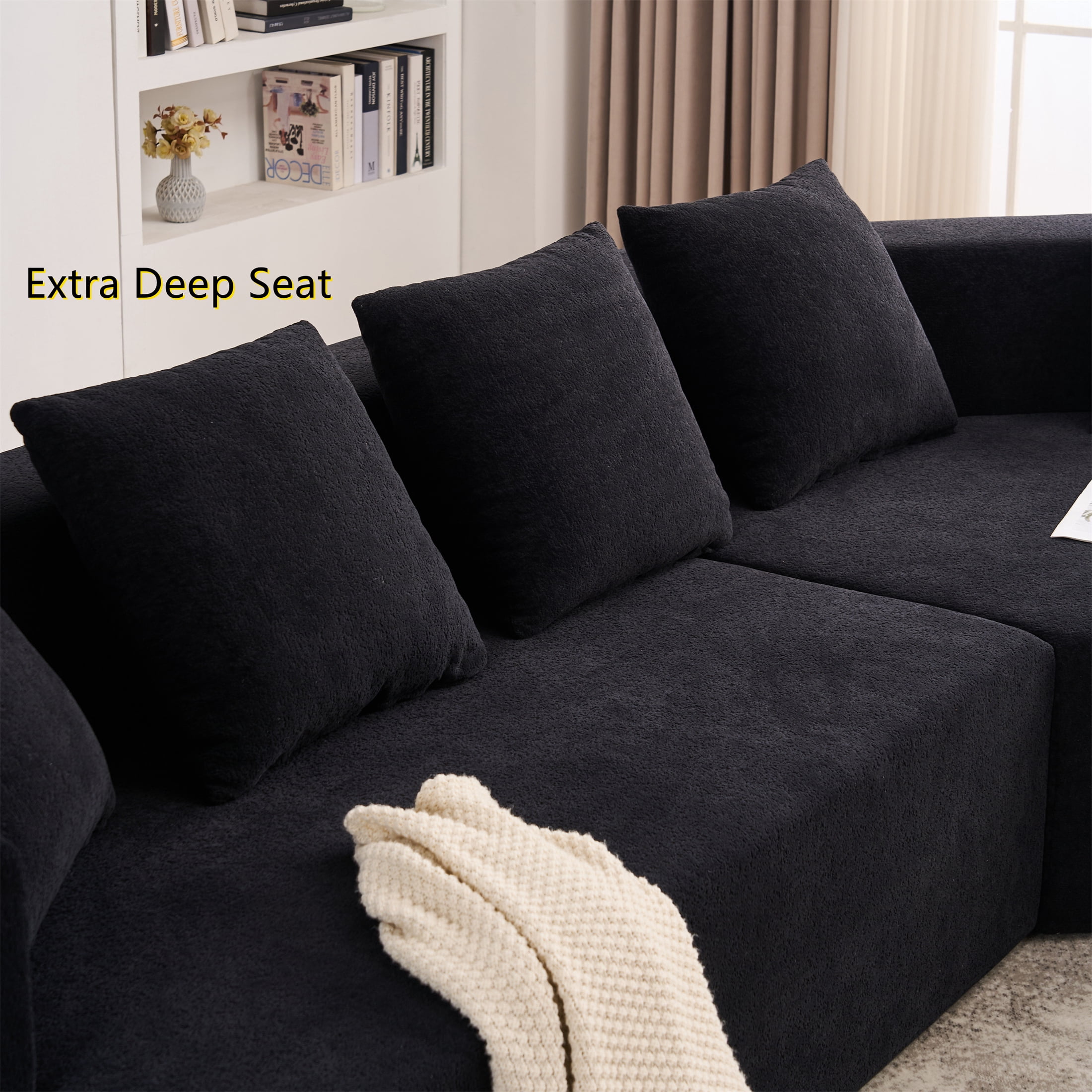 Aukfa 130" Oversized Cloud Sectional Couch Modular Sofa for Living Room, Installation Free, Black