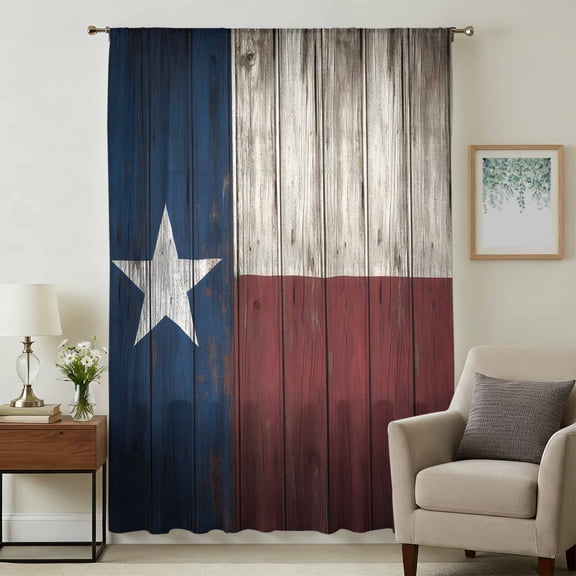 Vintage Star Country Sheer Curtains 54 Inches Long, American Flag Blue Red Light Filering Curtains, Breathable Simi Curtain Privacy Drapes for Kitchen Bathroom Nursery Small Window Treatment