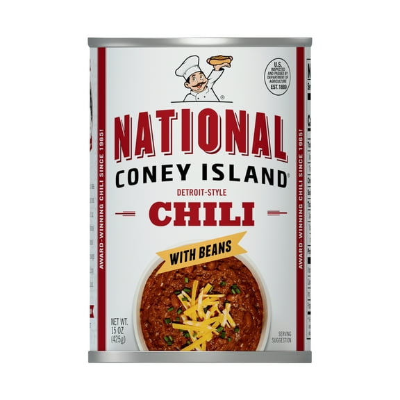 National Coney Island Chili With Beans, Canned Chili, 15 oz