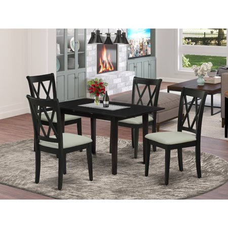 Homestock Lakeside Living 5 Piece Wood Dinette Set 4 Dining Room Chair With Double X-Back And A Linen Fabric Seat And Butterfly Leaf Wood Table With Rectangular Top And 4 Legs- Black Finish