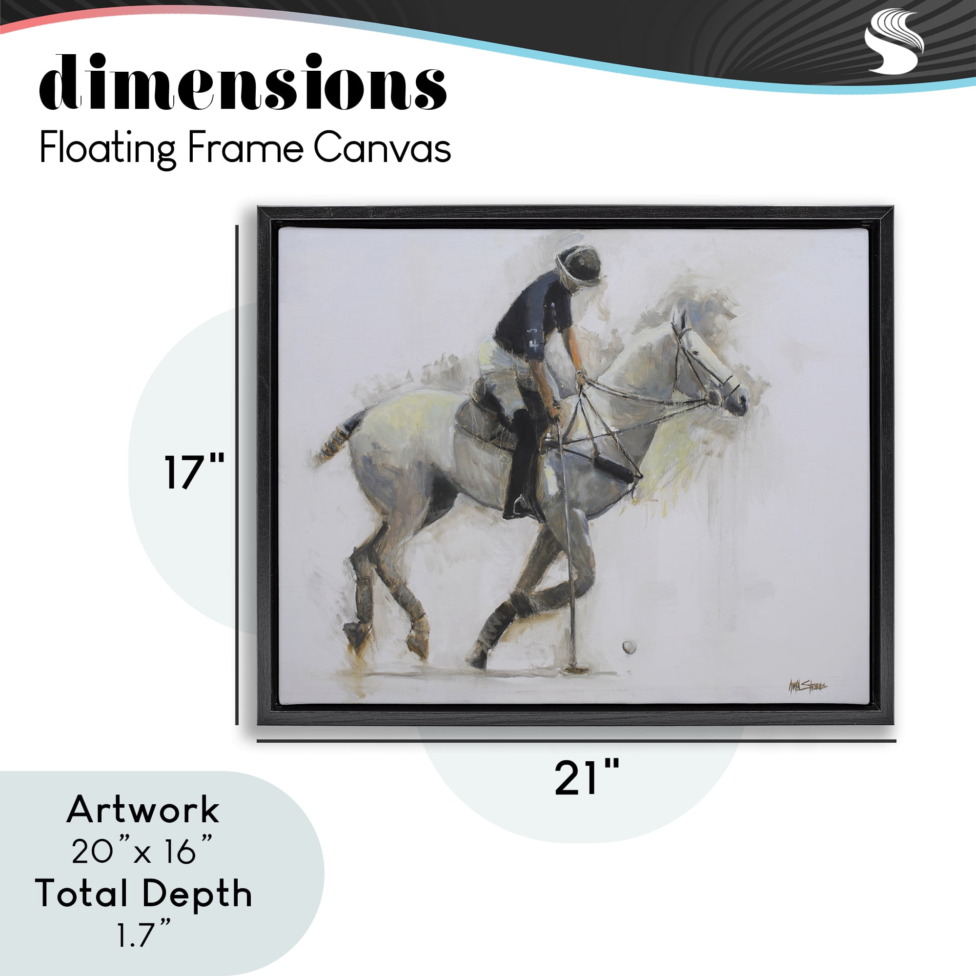 Stupell Industries Polo Rider in Motion Black Framed Floater Canvas Wall Art, design by Jadei Graphics