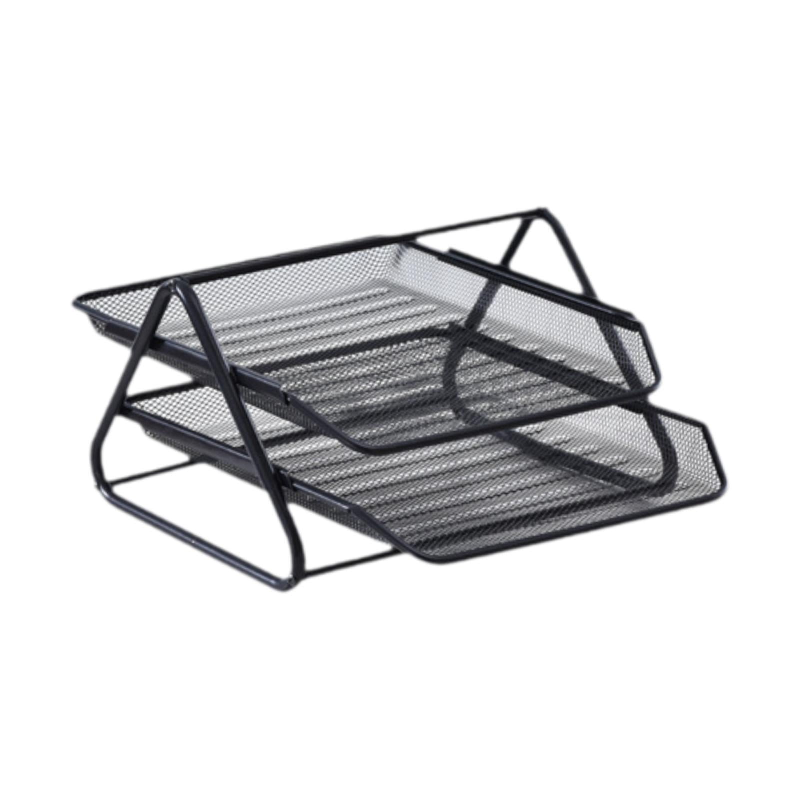 figatia Mesh Desk File Organizer Bookshelf files Storage Shelf with 2 Trays File Sorter Folder Paper File Rack for Workspace Tabletop