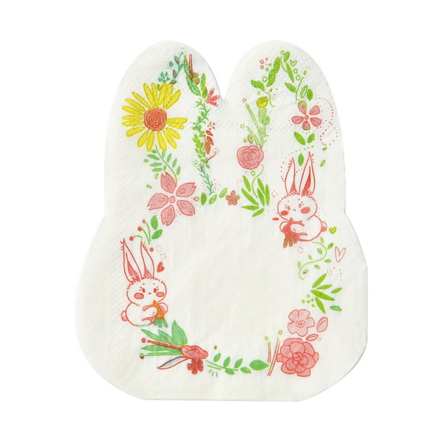 4 Pcs Easter Bunny Disposable Party Plates & Napkins, Cartoon Printed Paper Dinnerware, Cute Rabbit Design for Birthday Thanksgiving Celebration, Eco-Friendly Tableware Set