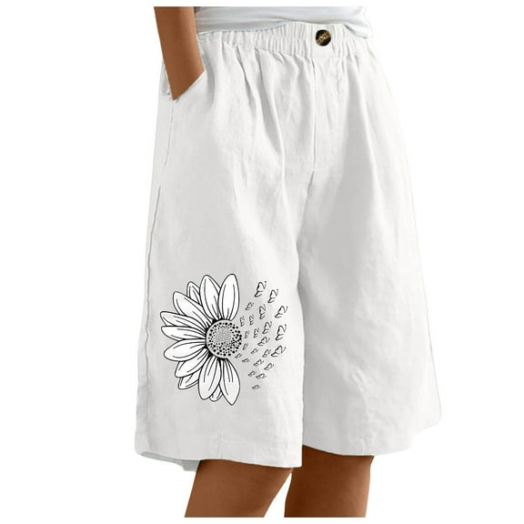 xingwang Clearance Shorts for Women High Waisted,Woman Elastic plus size Shorts Button Down Half Pants With Pocket Casual Short Pant Wide Leg Shorts White XL