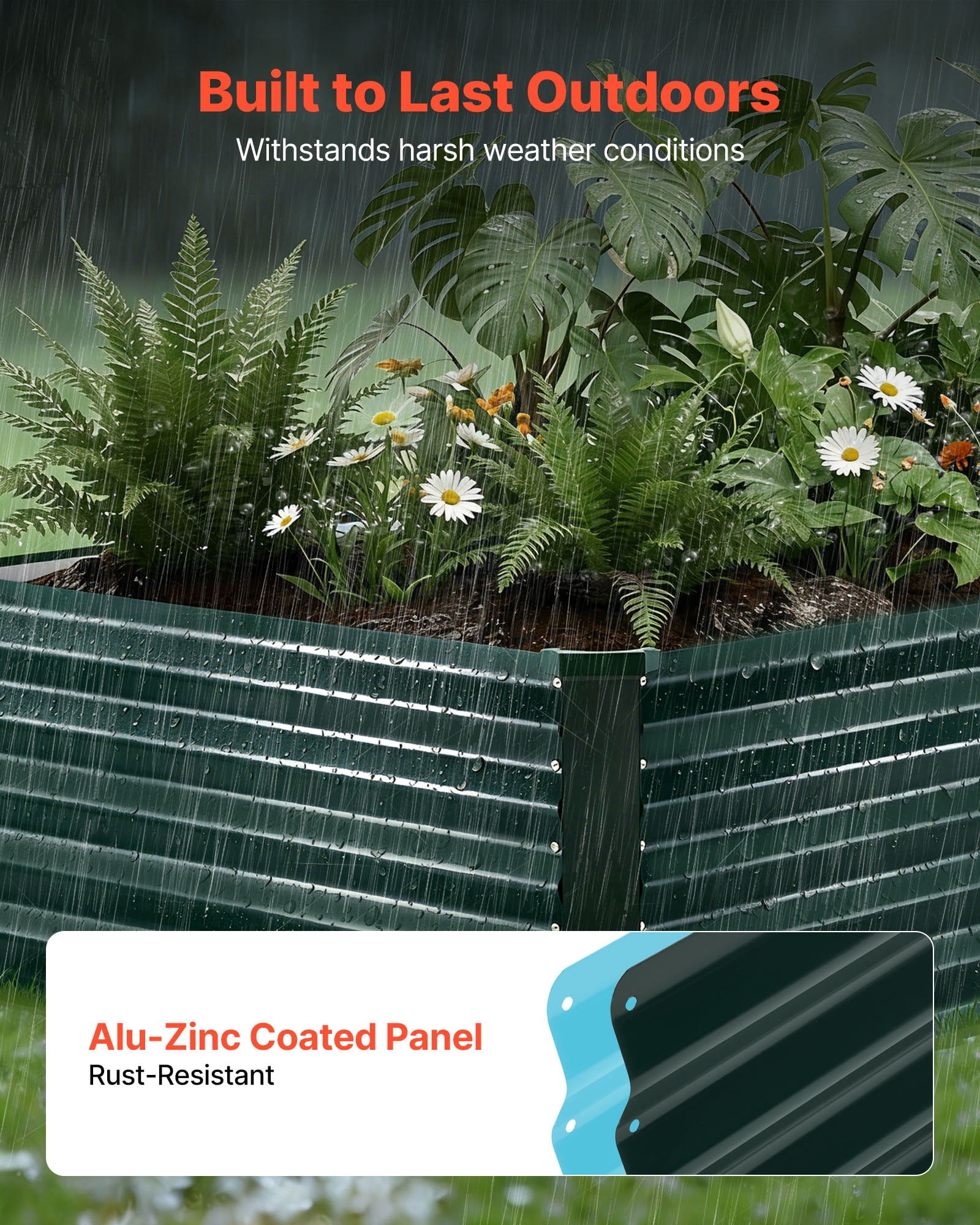 VEVOR Galvanized Raised Garden Bed, 6.67 x 3.35 x 1.51 ft, Rectangular Metal Planter Box Kit Outdoor, Rustproof Elevated Planting Box with Gloves, Alu-Zinc, for Growing Flowers Vegetables, Dark Green