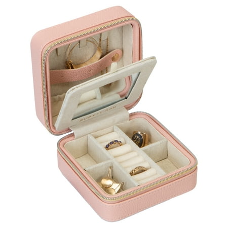 Ruby+Cash Mini Faux Leather Zippered Travel Jewelry Organizer Box in Blush