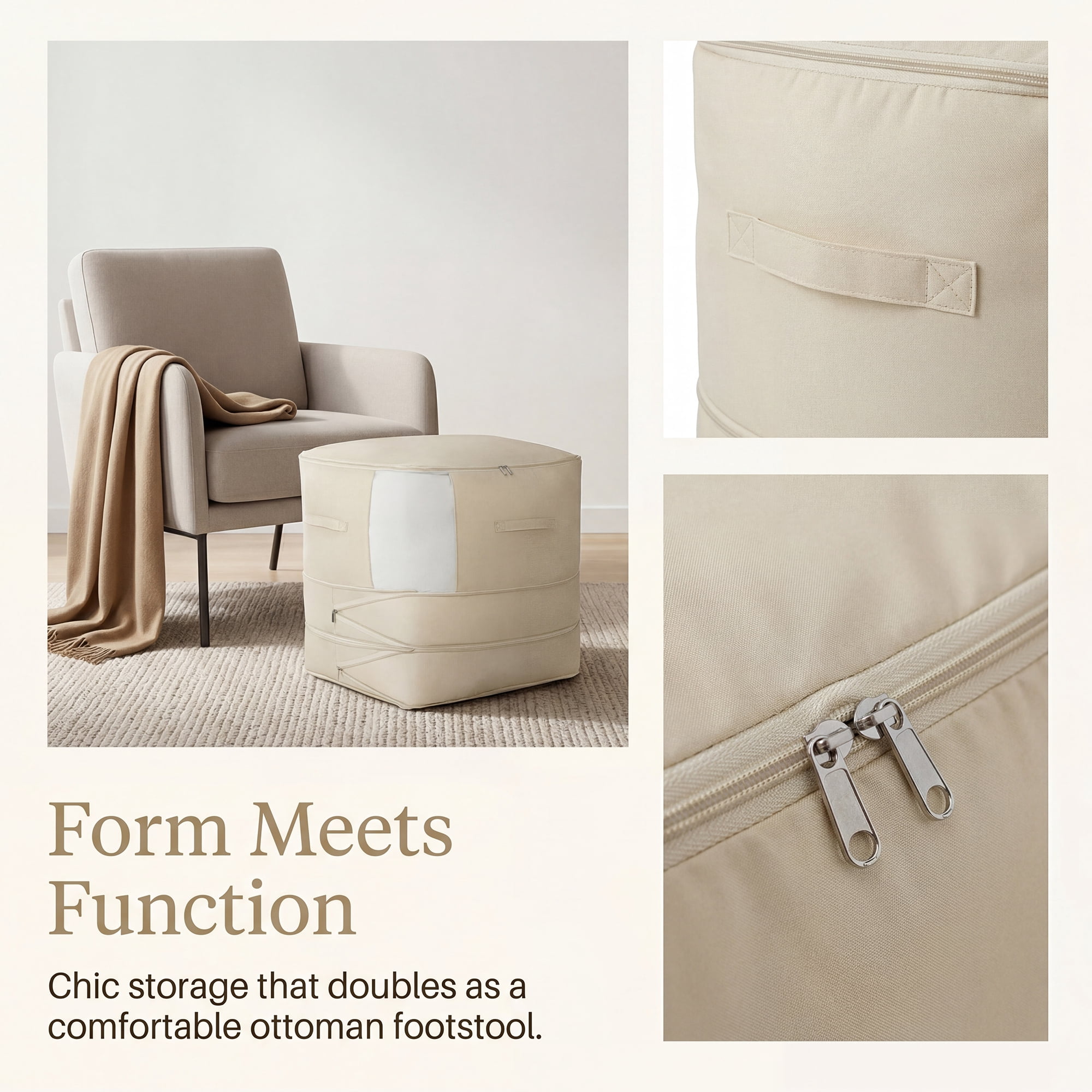 Unique Bargains Foldable Storage Bag for Organizing Bedroom Beige 21.3"x16.5"x23.6"