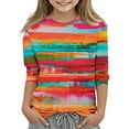 thumbnail image 3 of Ugoldhm Girls 3/4 Sleeve Crewneck Tops Casual Fashion Striped Tees Sizes 3-11, 3 of 5