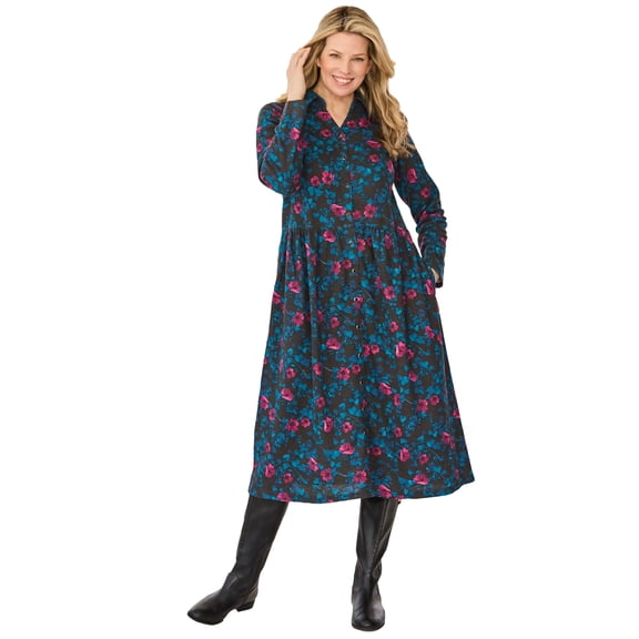 Woman Within Plus Size Snap-Front Thermal Shirtdress