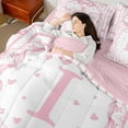 thumbnail image 4 of Castle Fairy Monogrammed Letter 7 Pieces Bedding Comforter Set for Teens,Flower Bow Full Bedding Set Lightweight,Geometric Stripes Fitted Sheet Flat Sheet,Ultra Soft Home Decor, 4 of 8