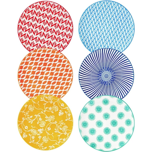 baomifa-Ceramic Salad Plates Set - 8.5 Inch Small Round Dinner Dishes for Dessert Pasta Appetizer Sandwich - Scratch Resistant Porcelain Microwave Dishwasher Safe - Set of 6 - Assorted Colors