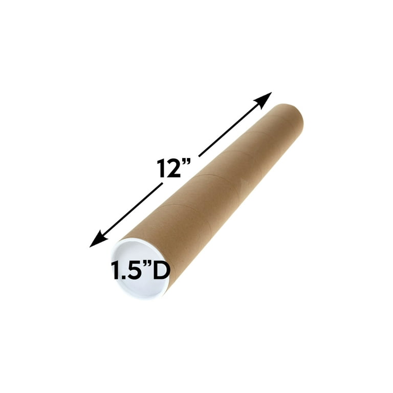 Tubeequeen Kraft Mailing Tubes with End Caps - Art Shipping Tubes 1.5-inch  x 12-inch L, 24 Pack