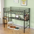 thumbnail image 4 of Leuco Metal Loft Bed with Desk, Power Outlet, and LED Lighting, Features Safety Guardrail and Ladder, No Box Spring Needed, Space-Saving, Black, 4 of 9