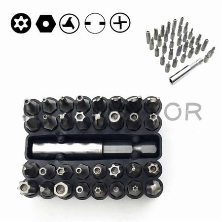 Anti Tamper Screwdriver Set HTT Motorcycle Security Bit 33Pcs Set Tamper Proof Torx Spanner Screwdriver Star Hex Holder Rod ()
