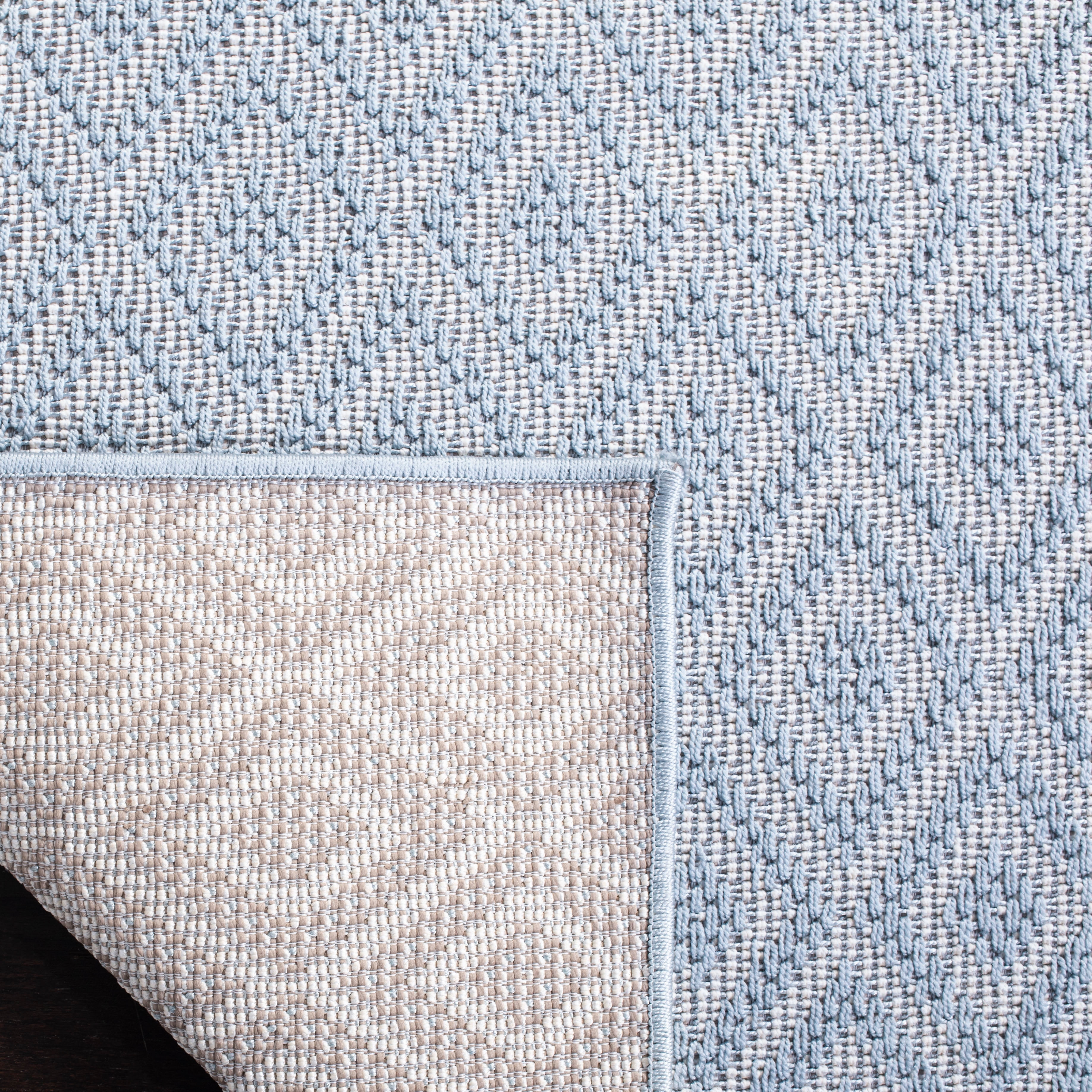 SAFAVIEH Machine Washable Rug Indoor/Outdoor Bermuda Collection - Bermuda Rio Geometric Indoor/Outdoor Area Rug, Light Blue/Cream, 5'3" x 5'3" Square