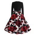 thumbnail image 4 of Halloween Dresses for Women Bone Printed V-Neck Classic Dresses Spider Cocktail Long Sleeve Scary Swing Dress with Belt 3XL, 4 of 7