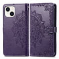 thumbnail image 6 of SaniMore for iPhone 15 Plus 6.7" 2023 Wallet Case with Embossed Mandala PU Leather Flip Protection Wrist Strap Credit Card Holder Pocket Kickstand Shockproof Case for iPhone 15 Plus, Purple, 6 of 7