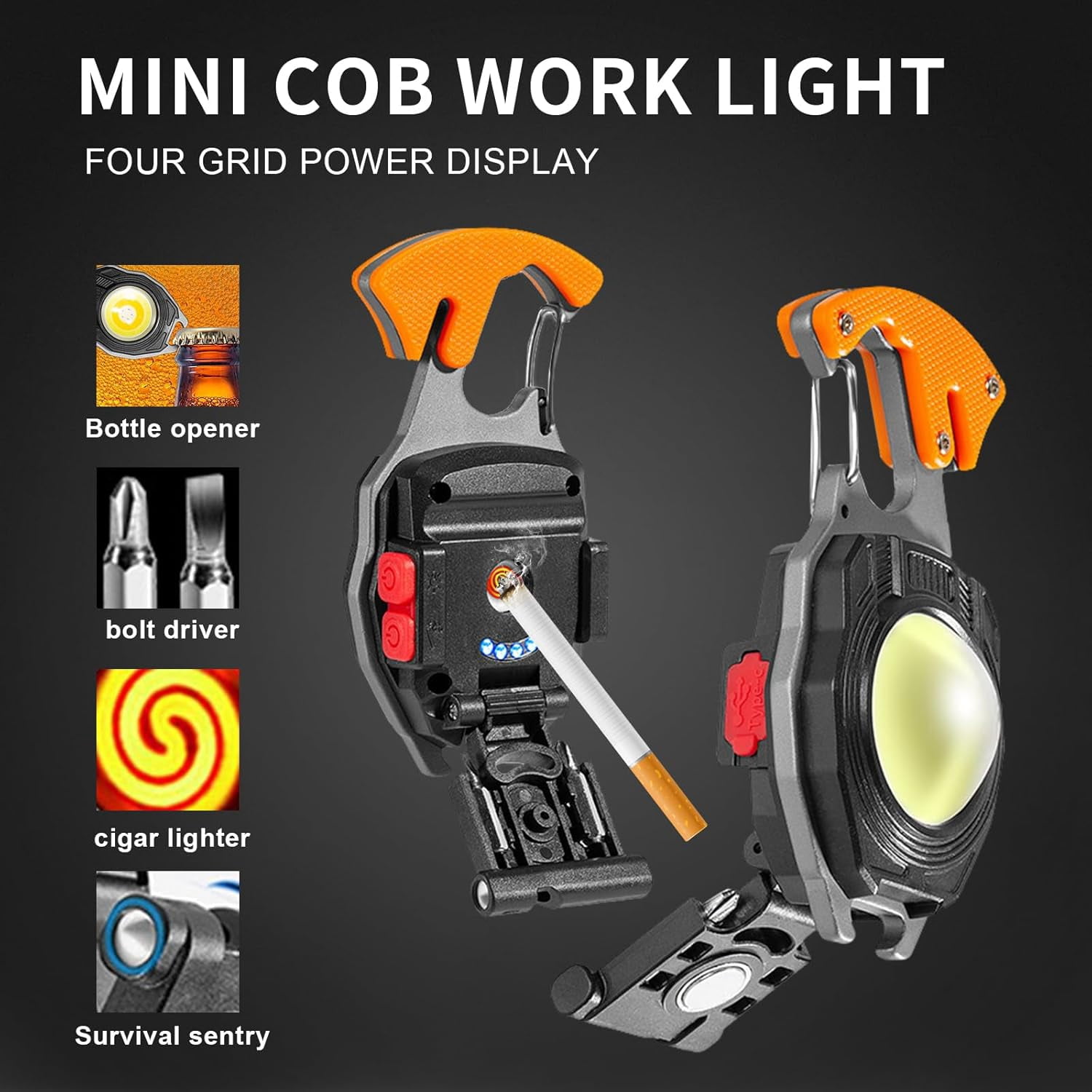 LETOUR 2 Pack Led Keychain Flashlight, 500 Lumens Rechargeable Cob Waterproof Portable Led Work Light, 5 Light Modes, Pocket Light with Battery Display