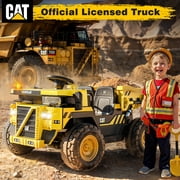 East doll 24V Powered Ride on Dump Truck, Caterpillar Licensed 2 Seater Ride on Toy for Big Kids, 24 Ride ons for Ages 3-8, Ride on Car with Dump Bed, Remote Control, Shovel, 4×100W, Yellow