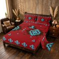 thumbnail image 2 of Manfei Boho Aztec Bed Sheets, Red Turquoise Tribal Geometric Fuul Size Sheets, Reversible 4-Piece1 Flat Sheet + 1 Fitted Sheet + 2 Pillowcases, 2 of 6