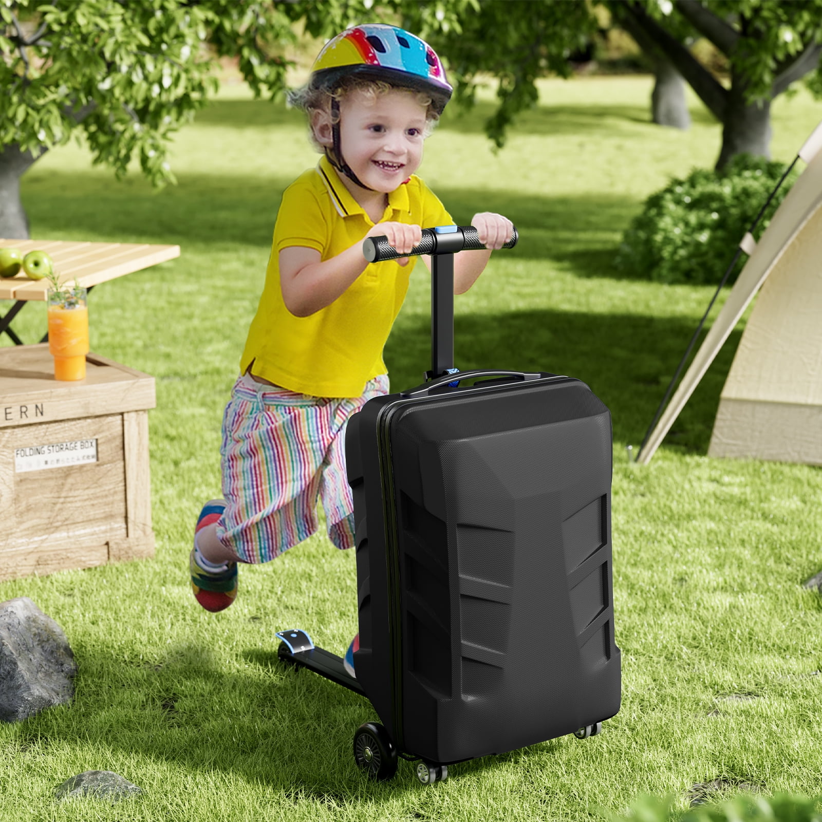 TABU Scooter Luggage for Kids & Adults, Ride on Suitcase with Wheels for Kids Ages 6-15,Black