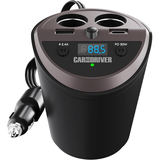 Transmisor FM igente para Coche con Bluetooth, Carga Rápida USB y USB-C PD, Negro