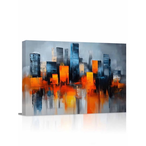 Blue Burnt Orange Wall Art for Living Room,Canvas Picture Wall Decor for Bathroom Bedroom,Modern Oil Painting Geometric Abstract Painting Artwork for Office Kitchen Hallway Dining Room Decor 20"x24"