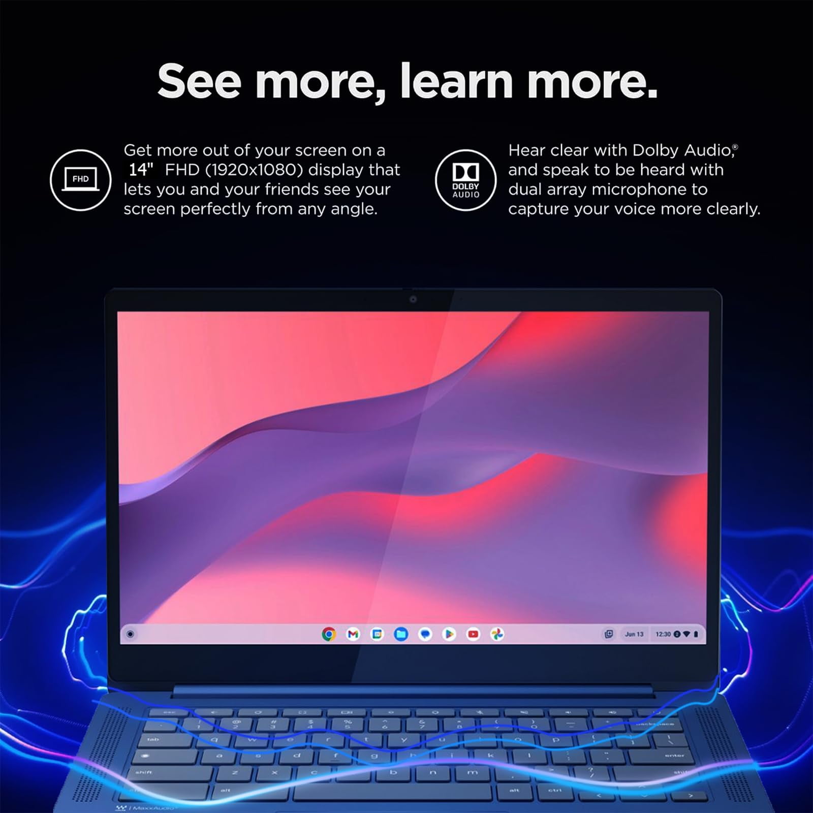 Lenovo IdeaPad Slim 3 Chromebook Laptop, 14" FHD Touchscreen Laptop, MediaTek Kompanio 520, 4GB RAM, 64GB eMMC, Wi-Fi 6, Chrome OS, Abyss Blue
