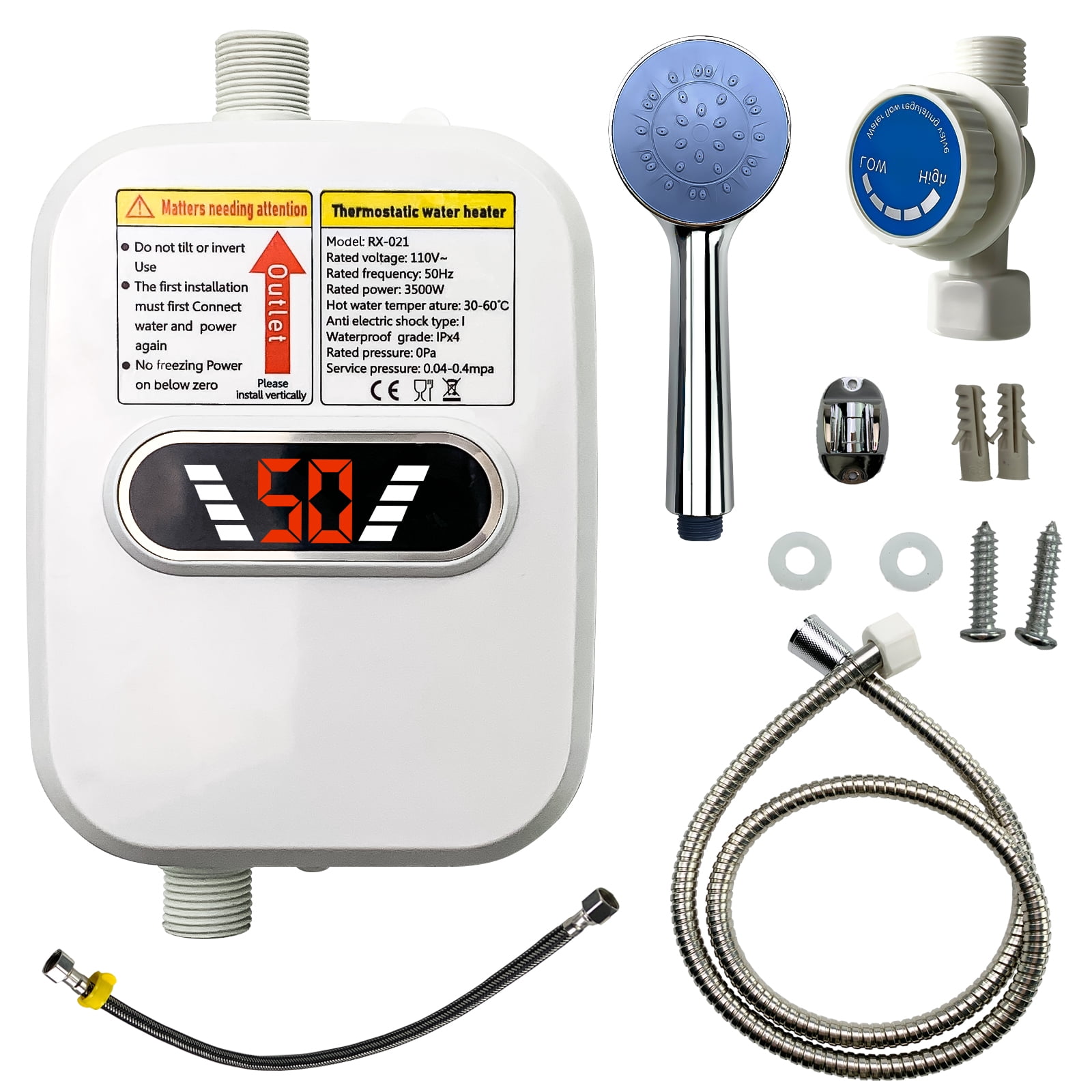 3500W Electric Tankless Water Heater Instant Hot Water Heater for Sink & Shower