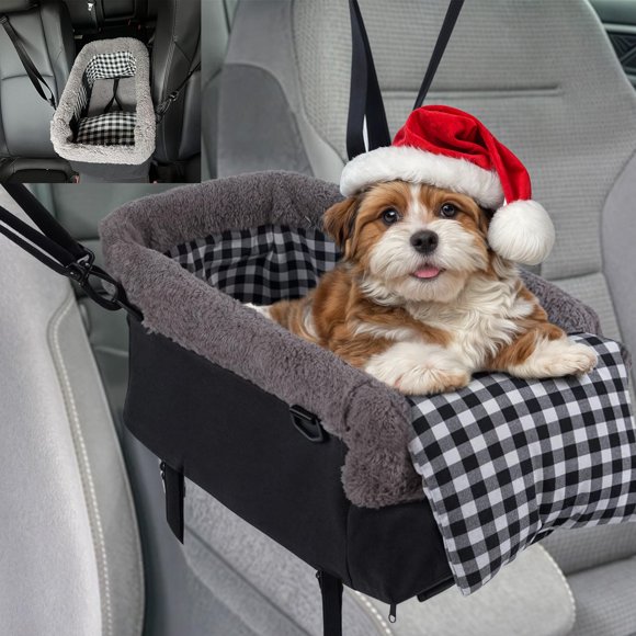 Console Small Dog Car Seat, Metal Frame Support Pet Car Seat, Soft Padded Upgraded Pet Portable Safety Booster Seat with Removable Headrest, Sma
