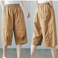 thumbnail image 4 of up to 60% off Gifts Usmixi Womens Casual Cropped Pants Summer Elastic Waist Loose Straight Half Trousers Soft Cotton Linen Solid Leisure Wear Pants with Pocket Khaki XL, 4 of 4