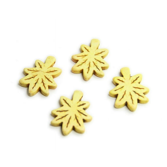 30x24mm Pack Of 4 Yellow Howlite Carved Palm Leaf Beads Genuine Gemstone Natural Jewelry Making