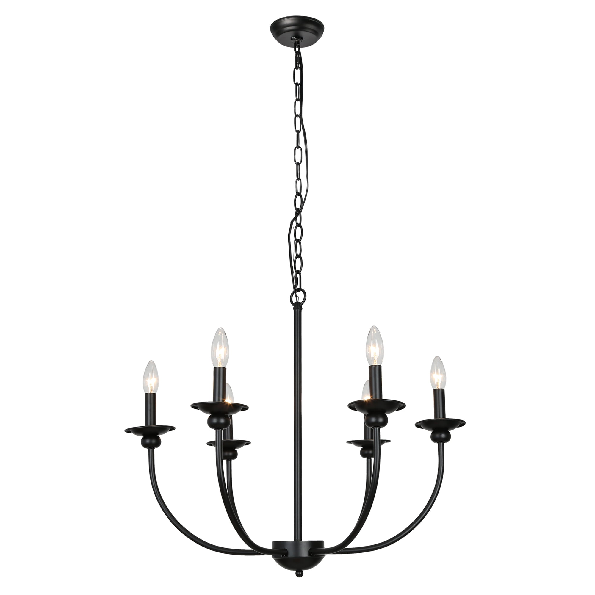 LNC 6-Light Modern/Contemporary Matte Black Large Candle Chandelier