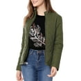 thumbnail image 5 of MODA NOVA Juniors Stand Collar Long Sleeves Zip Up Lightweight Quilted Jacket ArmyGreen XL, 5 of 7