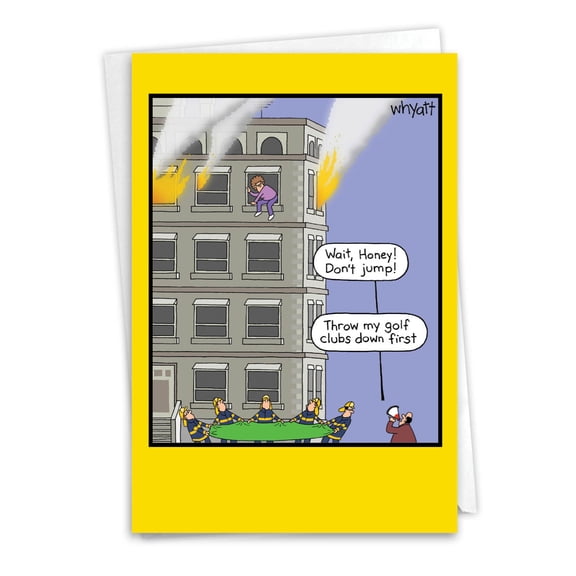 NobleWorks Funny Anniversary Greeting Card with 5 x 7 Inch Envelope (1 Card) Couple, Husband, Wife, Parents Anniversary Congratulations Golf Clubs Fire C5391ANG