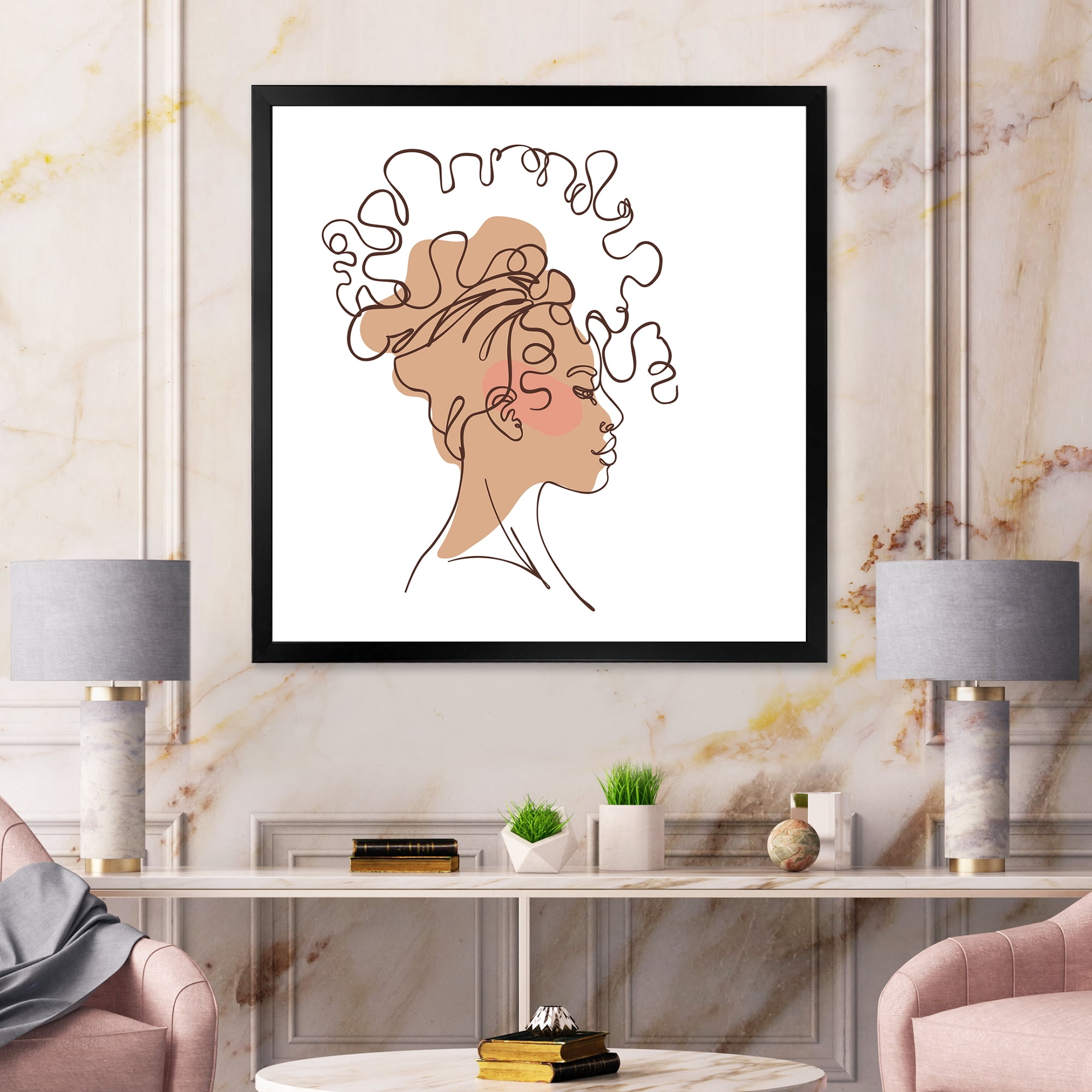 Designart 'One Line Portrait of Afro American Woman I' Modern Framed Art Print