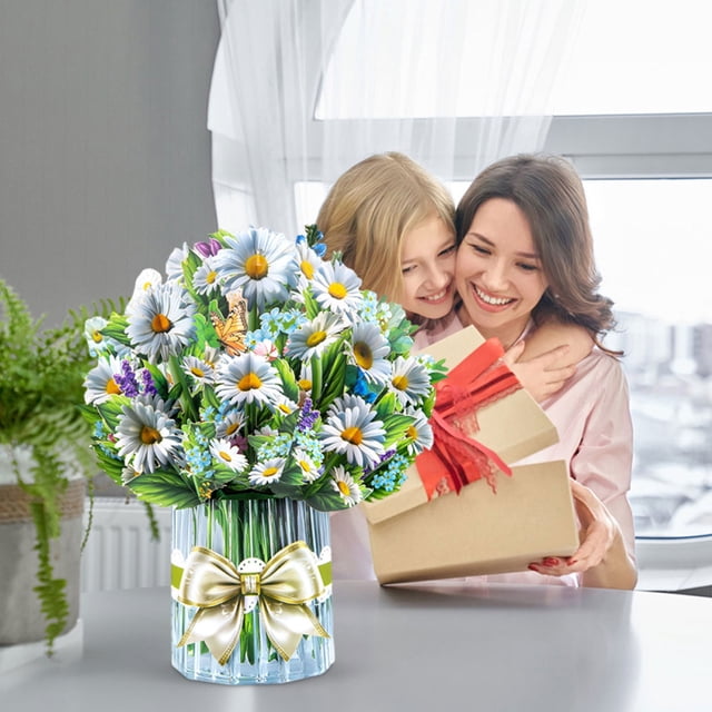 Yuehao Large Display Of Daisies,2026 New Mother'S Day Bouquet Large Set Three Greeting Card Creative 3D Folding Border Handmade Card