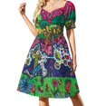 thumbnail image 3 of Vestido azul arte geométrico de manga corta, elegante y chic, para bodas, noche, fiestas, para mujer., 3 of 7